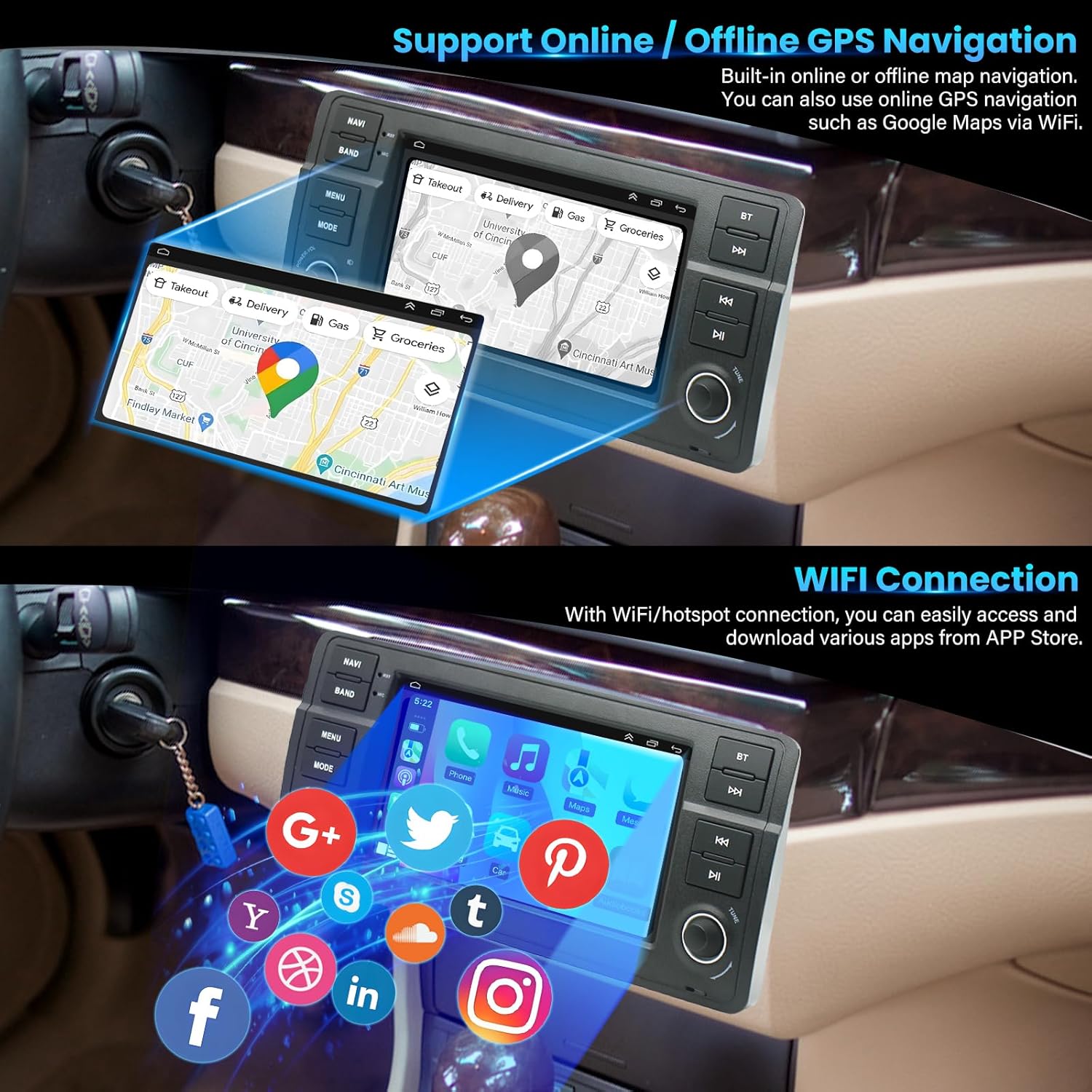 Android 14 Car Stereo Radio for BMW E46 1998-2005 4 64G Radio with Wireless CarPlay/Android Auto, 7 IPS HD Touch Screen Radio with WiFi/GPS/Bluetooth/Mirror Link/FM/USB/SWC/Backup Camera